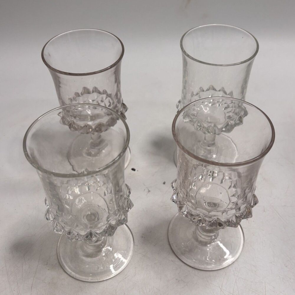 Set 4 Amazon Goblet Bryce Bros. Sawtooth Band Clear Glass EAPG 1890 Antique #177
